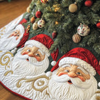 Santa Pair on the Gold Swirl Red Christmas Tree Skirt