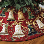 Golden Bells on Crimson Quilt Christmas Tree Skirt