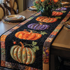 Green and Purple Pumpkins on Dark Vine Table Runner