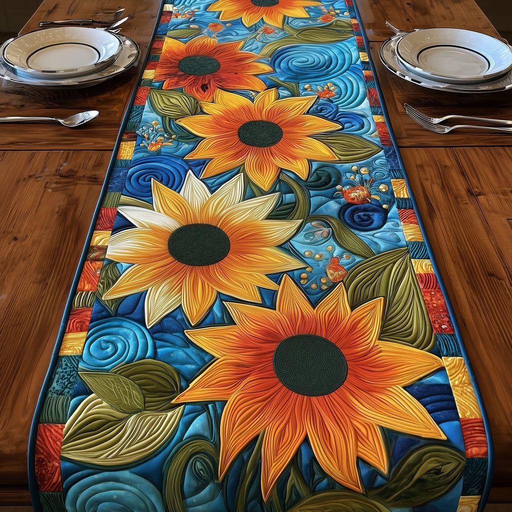 Sunflowers on Blue Swirls Table Runner