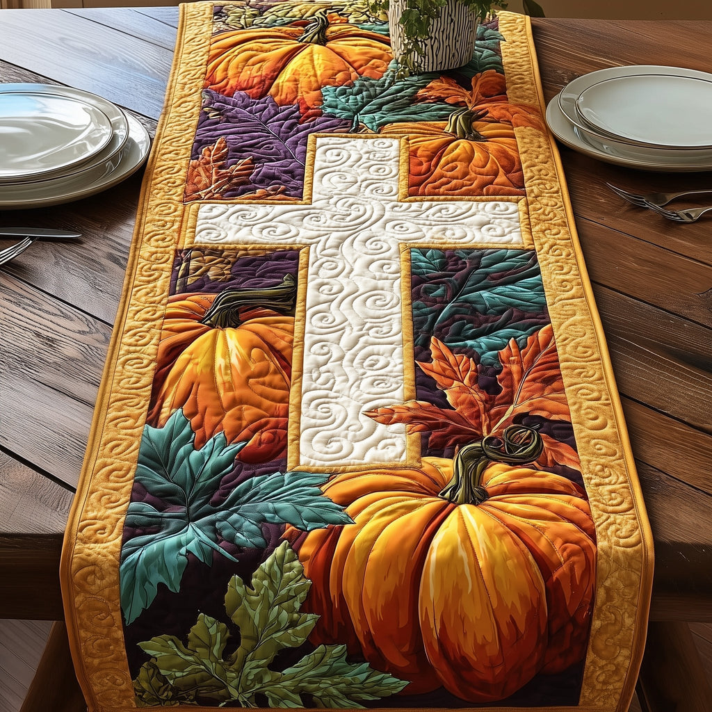 Cross with a Golden Pumpkin Table Runner