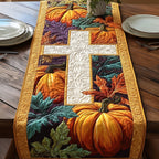 Cross with a Golden Pumpkin Table Runner