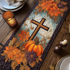Cross with Pumpkin and Purple Daisies Table Runner