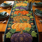 Golden Pumpkins on Purple Paisley Table Runner