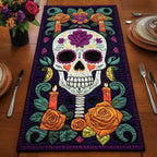 Sugar Skull with Candles and Roses Table Runner