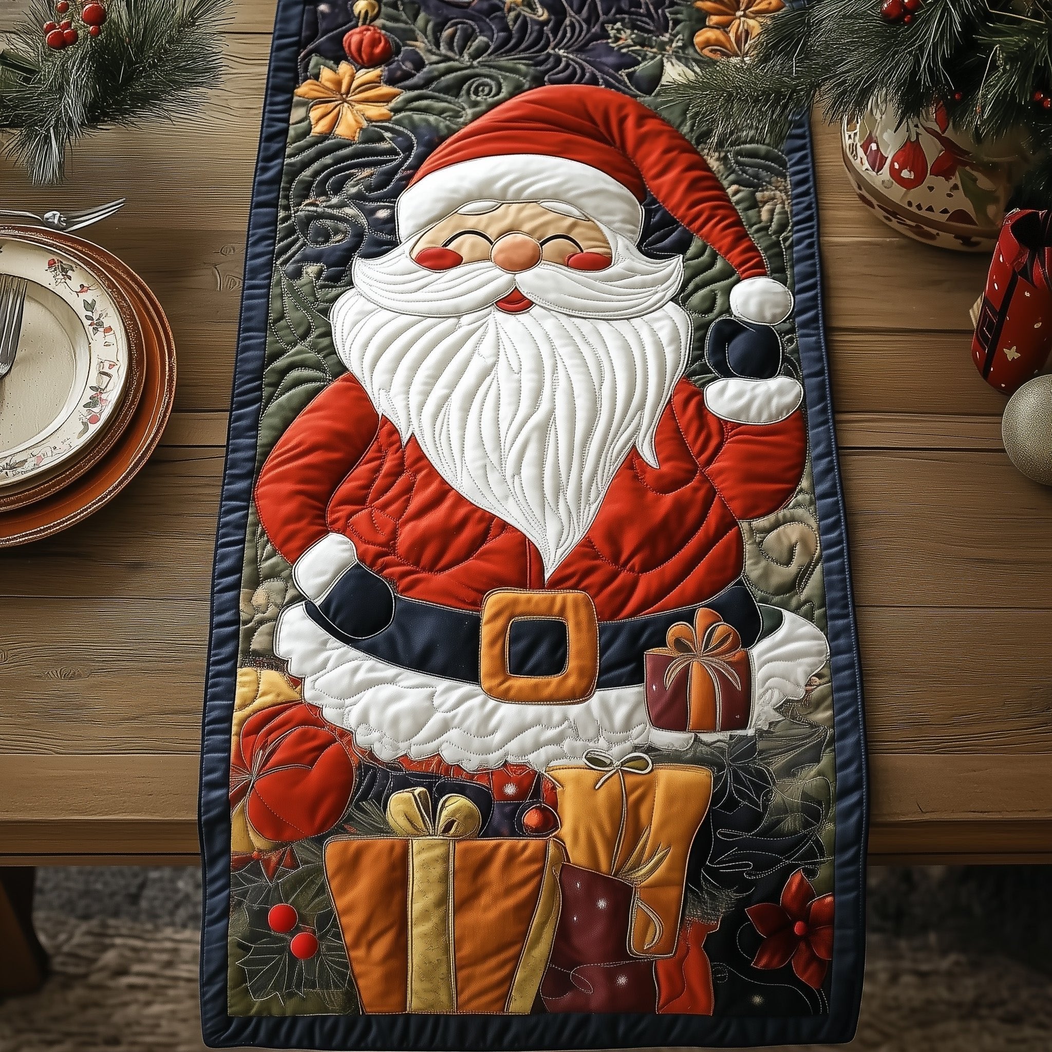 Gnome in Red Suit with Belt Table Runner