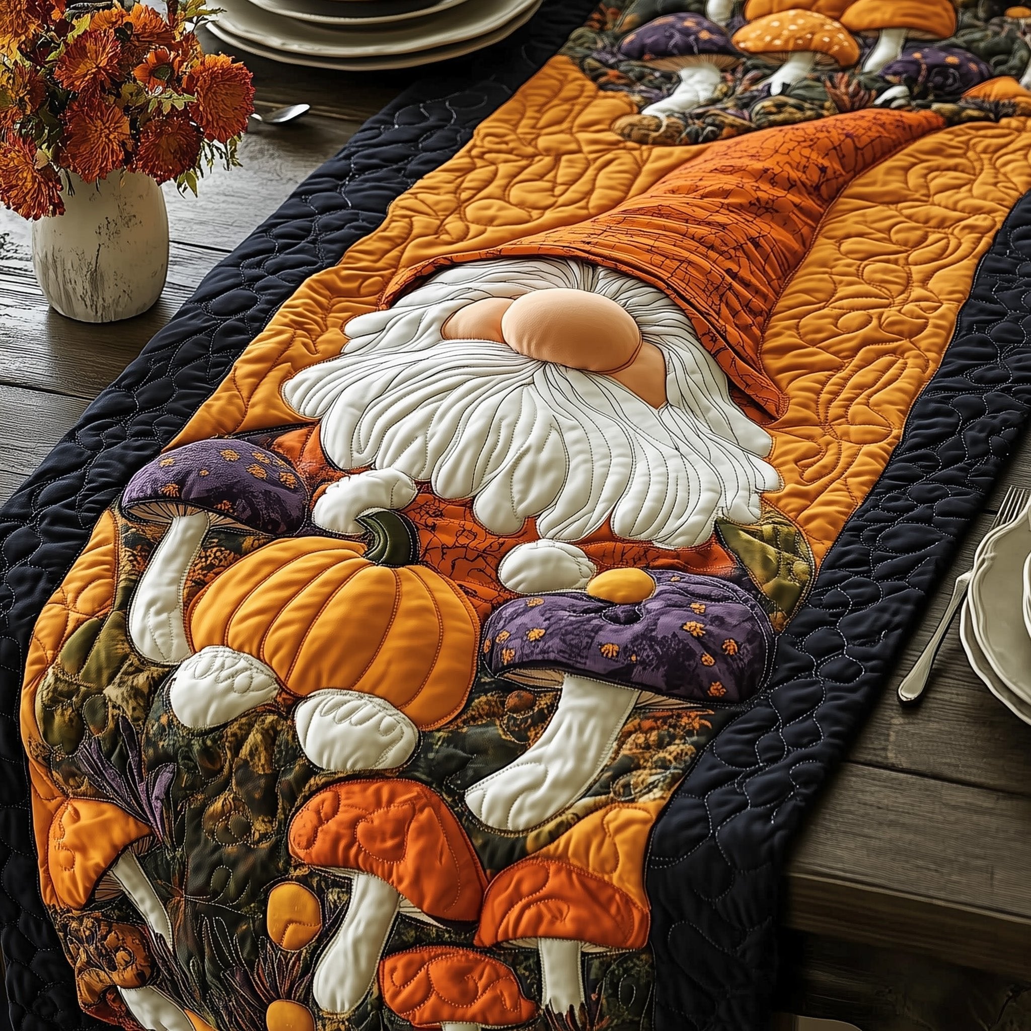 Mushroom Gnome Table Runner