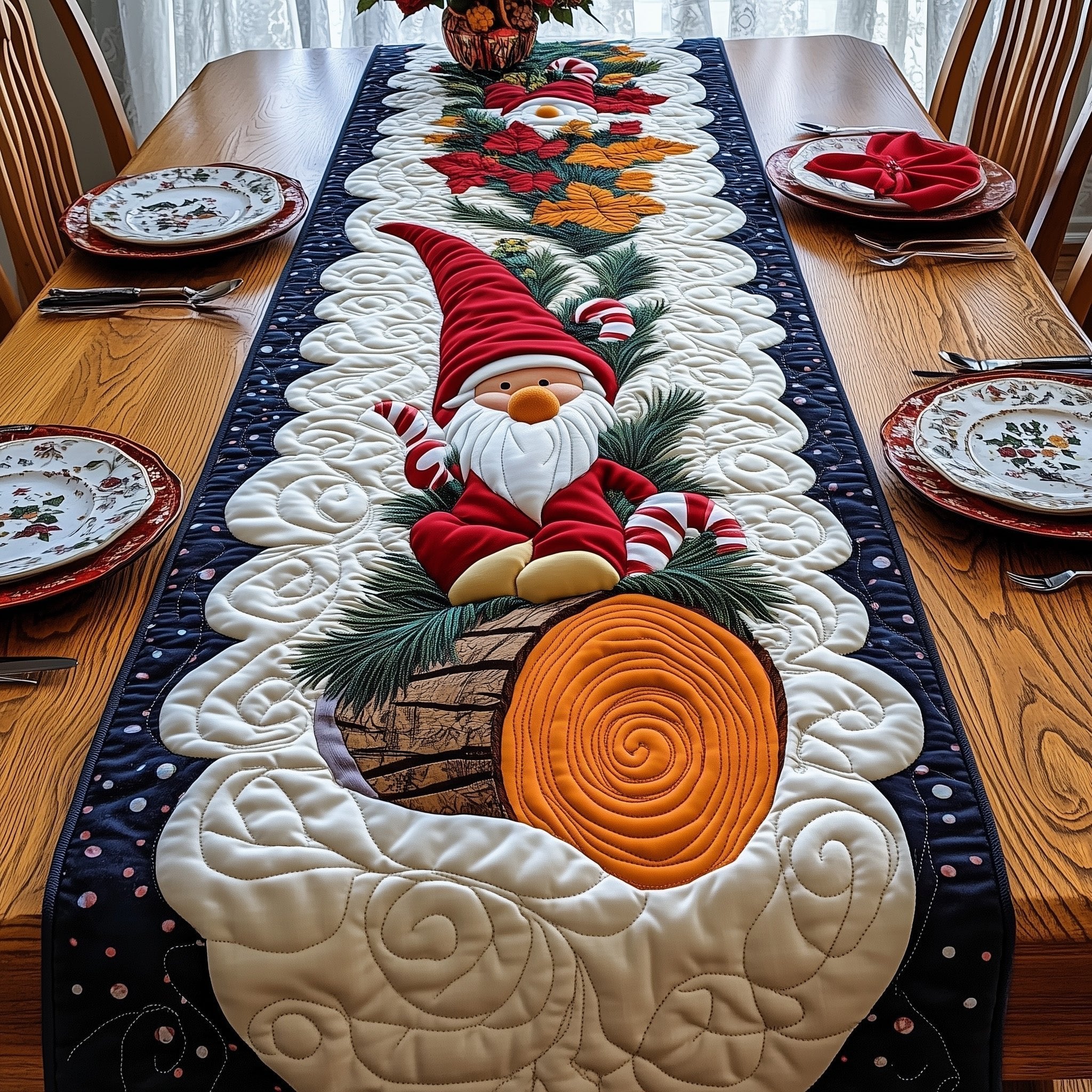Gnome Holding a Cinnamon Roll Table Runner