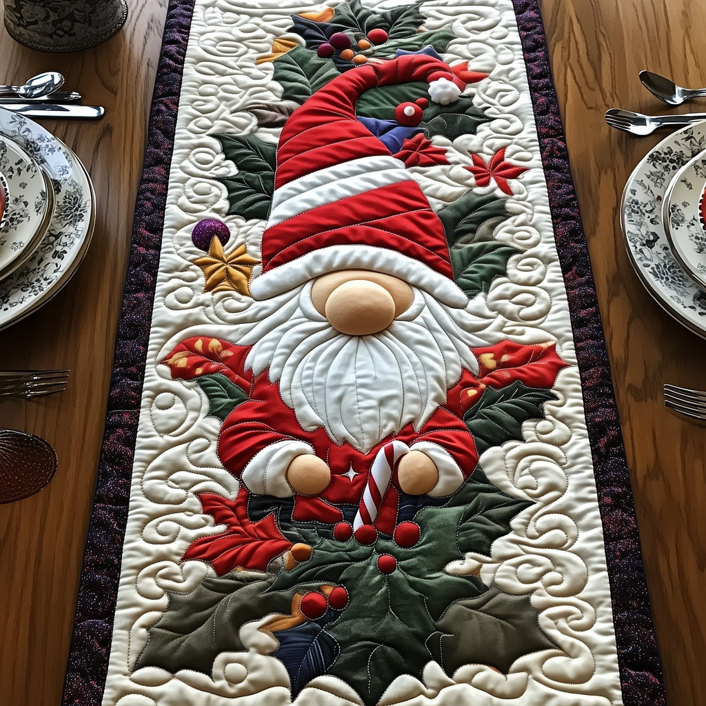 Gnome with Candy Canes Table Runner