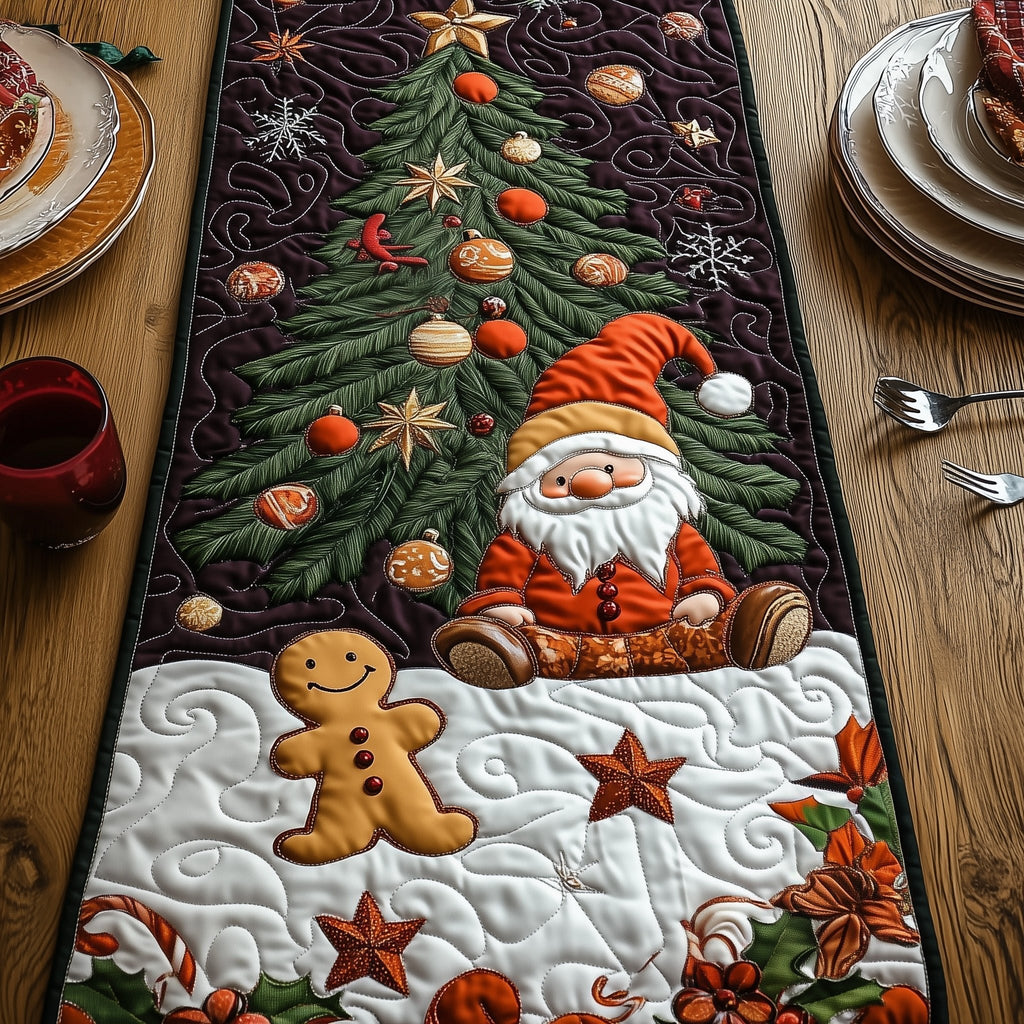 Gnome with Gingerbread Man in Snow Table Runner