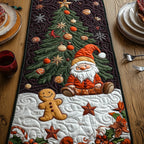 Gnome with Gingerbread Man in Snow Table Runner