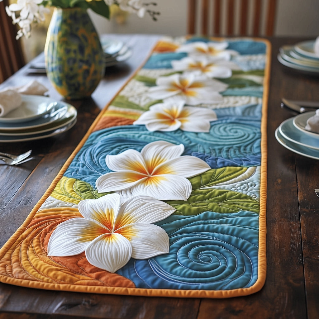 Swirly Plumeria Table Runner