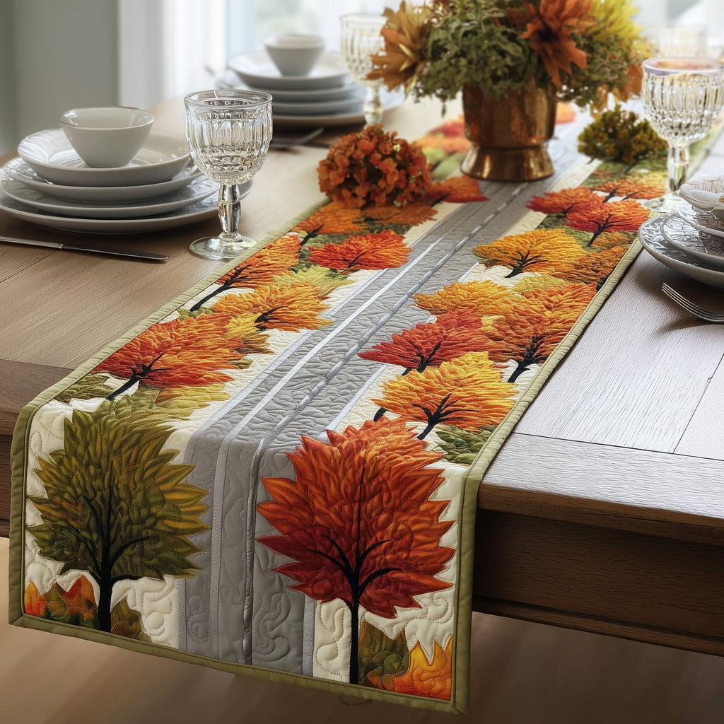 Autumn Trees on White Quilt Table Runner