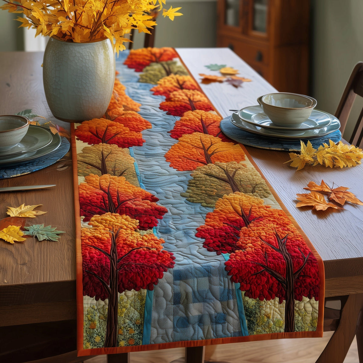 Red and Orange Autumn Trees Table Runner