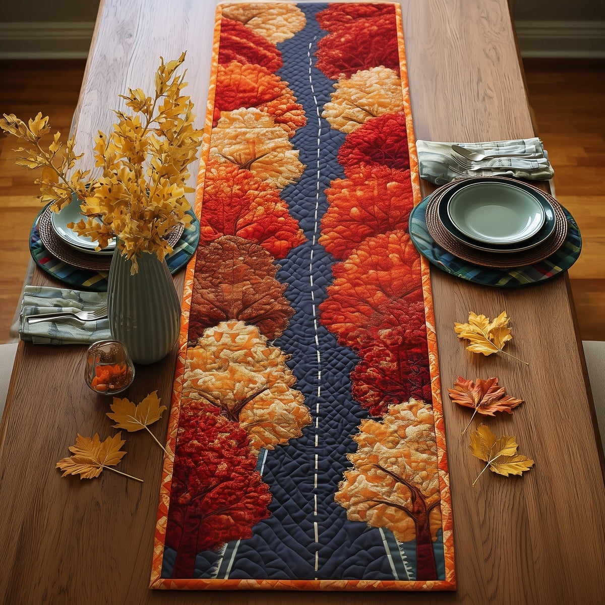 Row of Golden Autumn Trees Table Runner