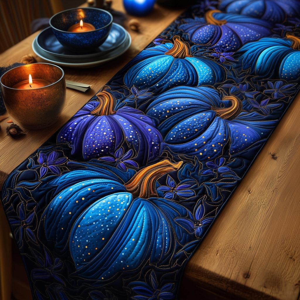 Blue and Purple Glowing Pumpkins Table Runner