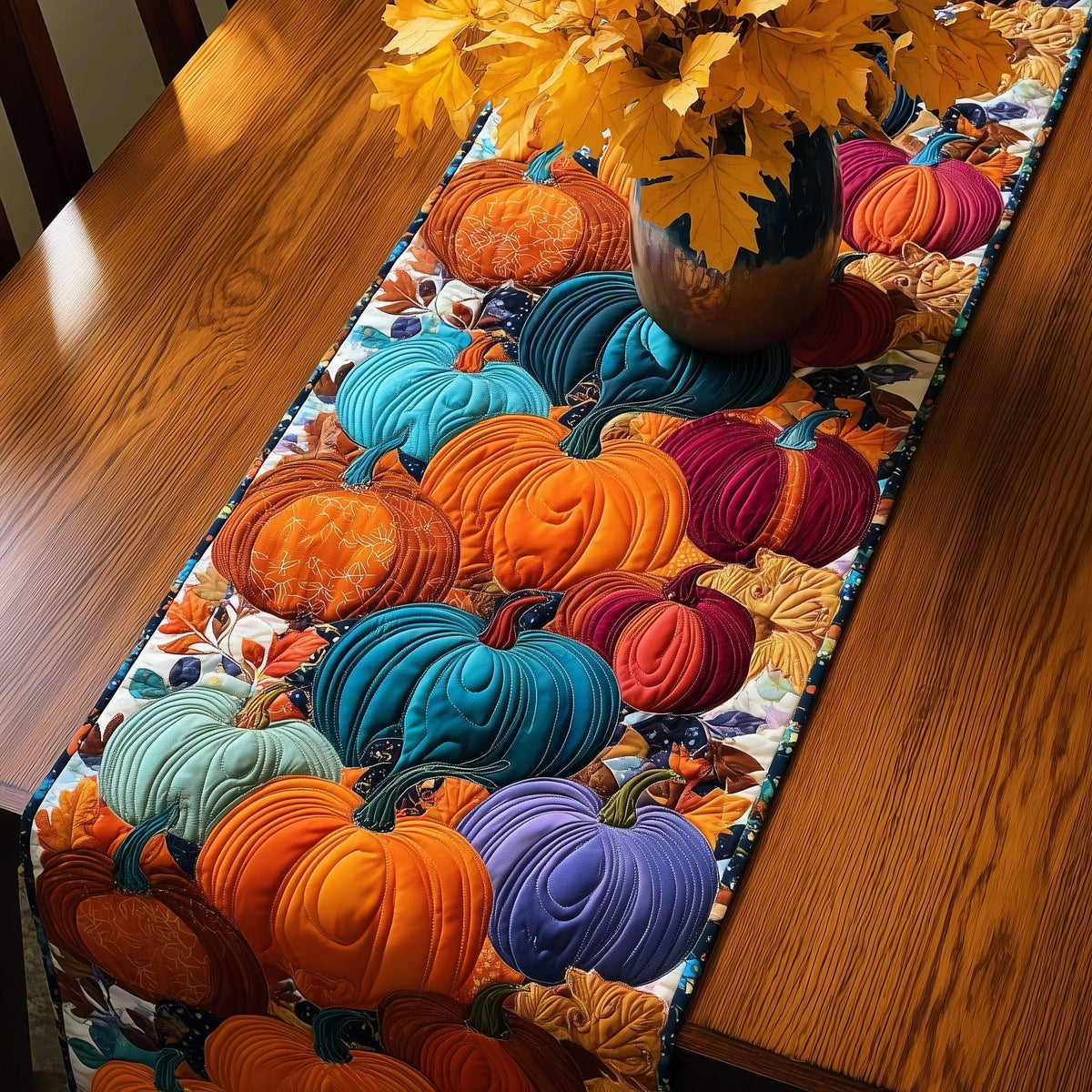 Brightly Colored Pumpkin Pile Table Runner