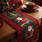 Santa on Green and Red Panel Table Runner