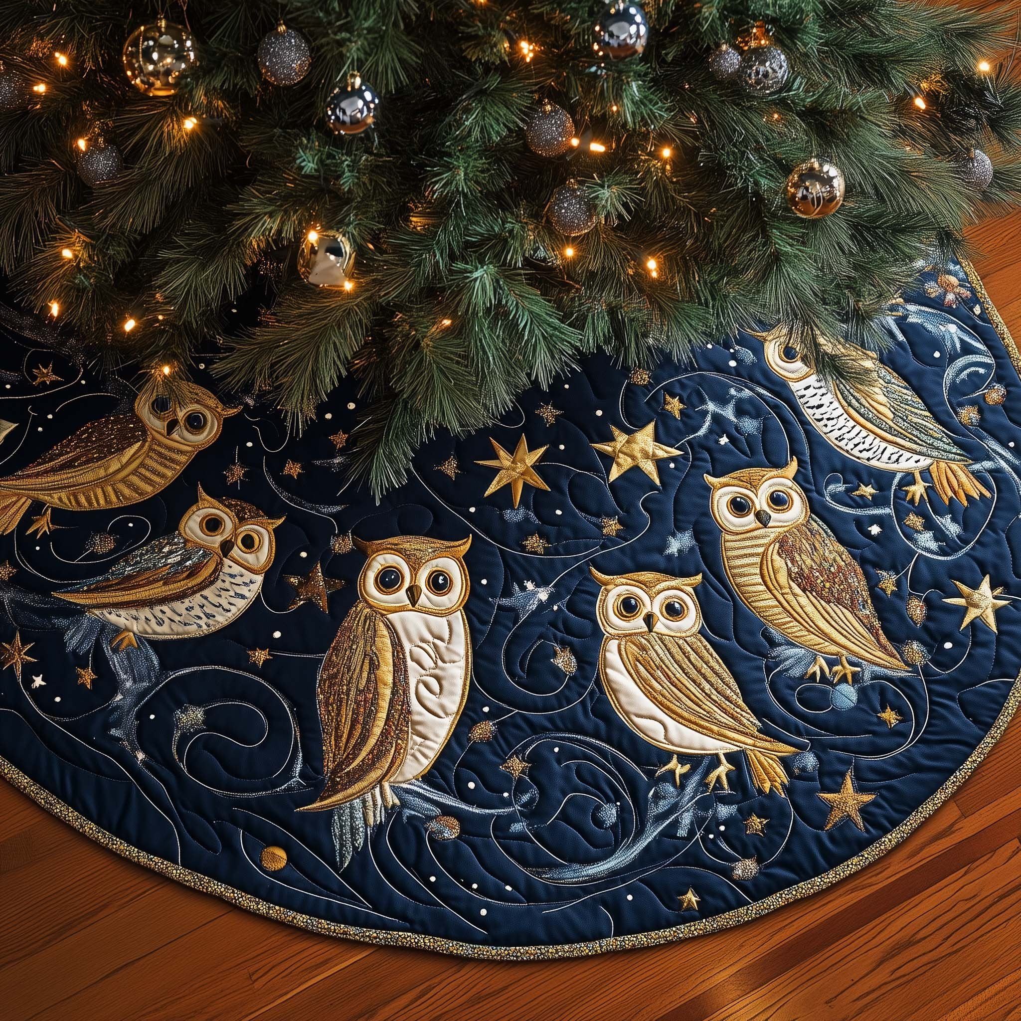 Winter Night Owls Christmas Tree Skirt