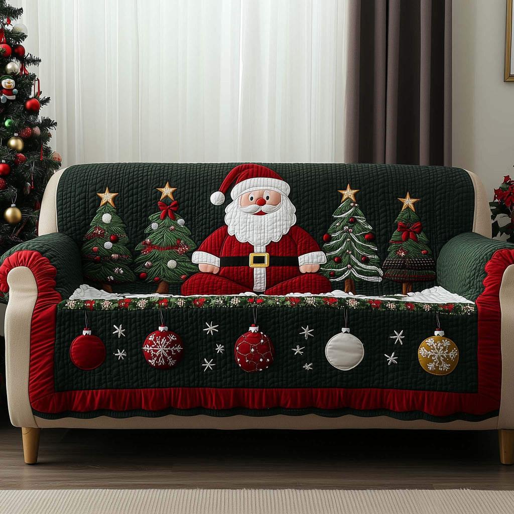 Santa Among Green Christmas Trees Sofa Cover