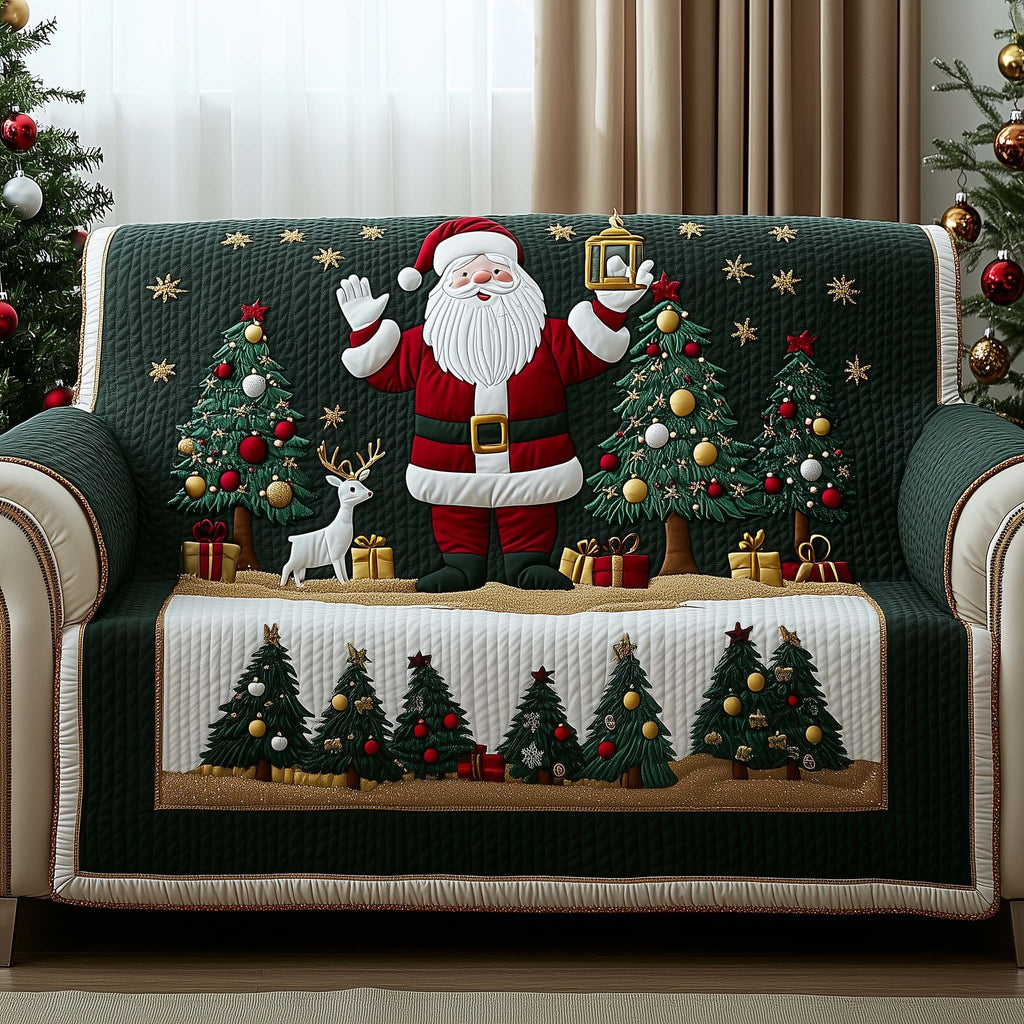 Santa Waving Among Trees and Gifts Sofa Cover