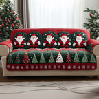 Row of Santas Above Christmas Trees Sofa Cover