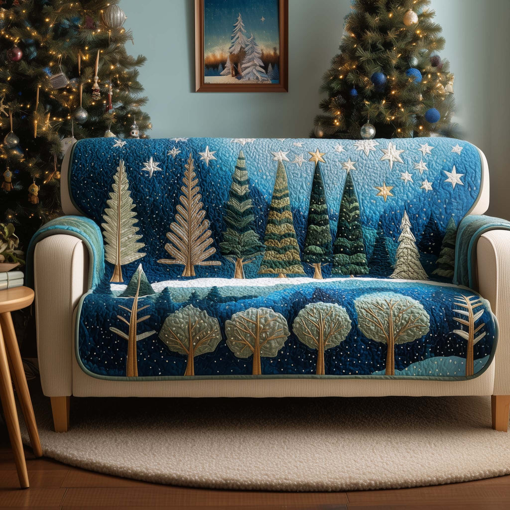 Pine Trees Under a Starry Night Sofa Cover