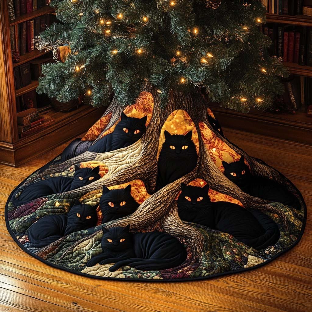 Midnight Cat Christmas Tree Skirt