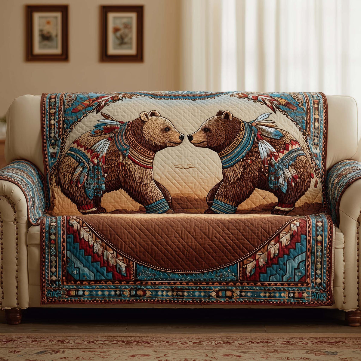 Two Bears on Southwest Patchwork Sofa Cover