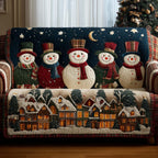 Snowmen Above the Glowing Village Sofa Cover