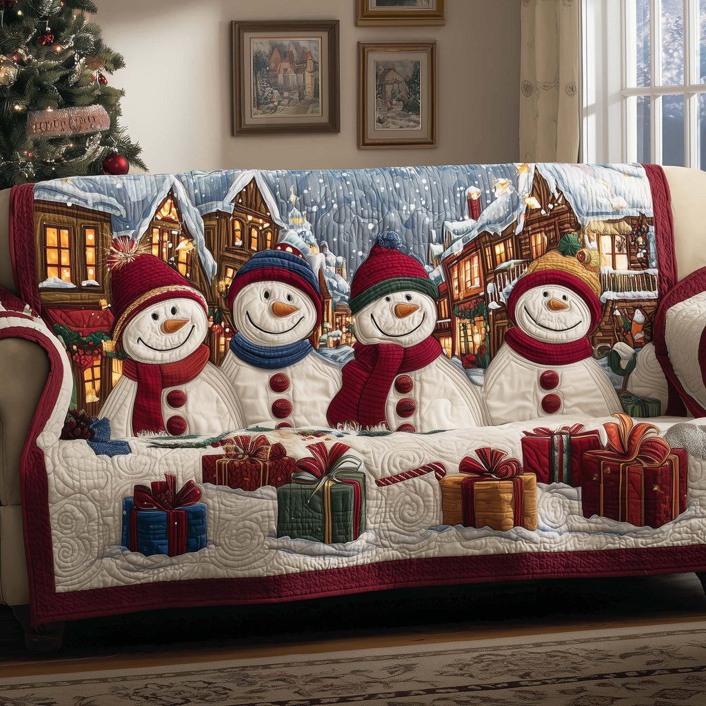 Snowmen with Gifts in the Village Sofa Cover