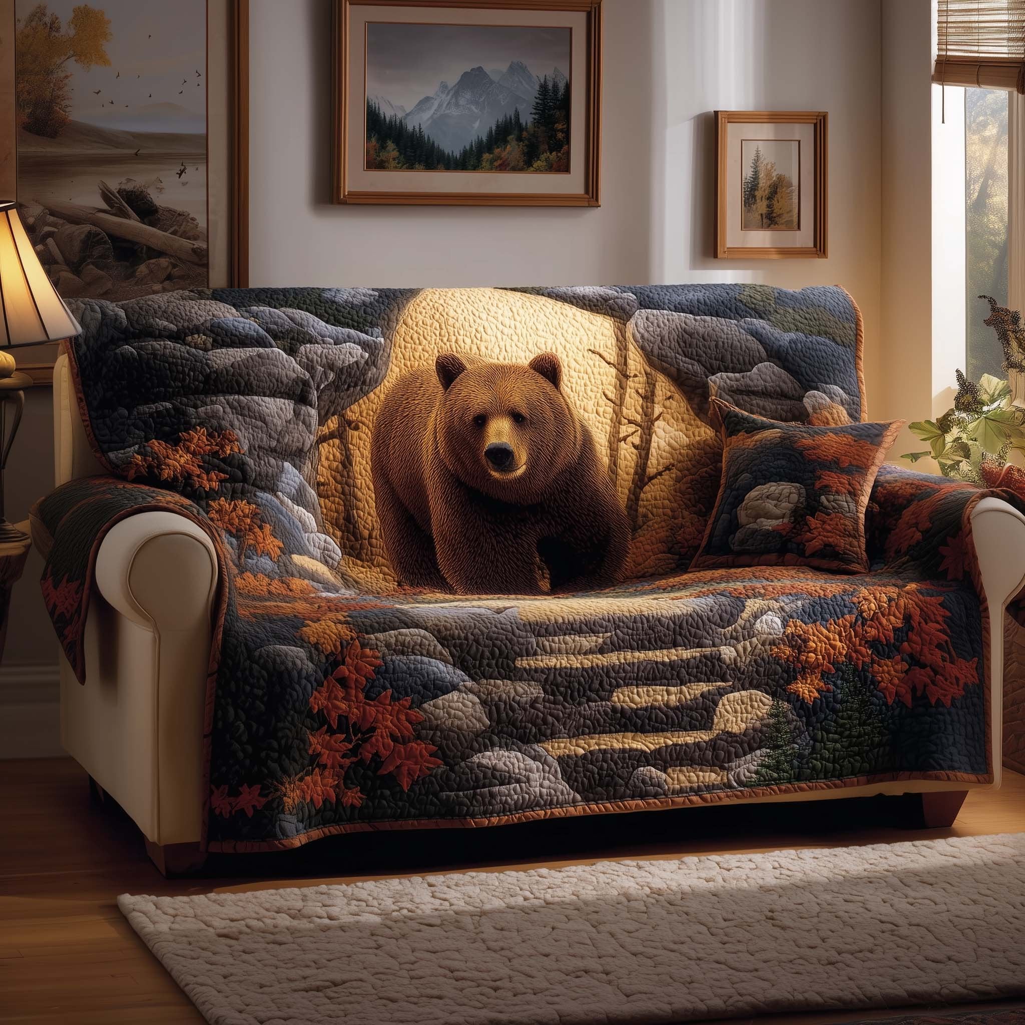 Grizzly on the Autumn Riverbank Sofa Cover