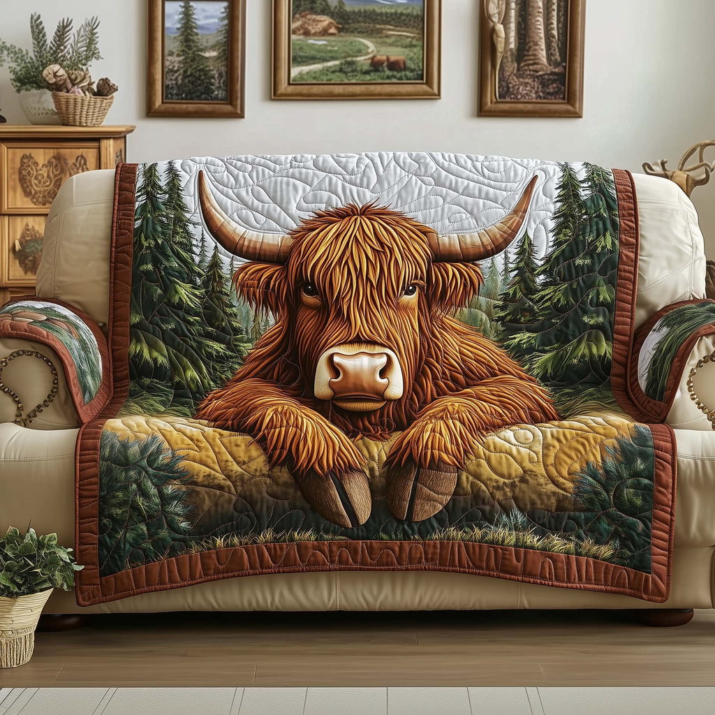 Highland Cow in the Pine Forest Sofa Cover