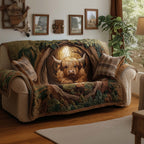 Highland Cow on Brown Plaid Quilt Sofa Cover