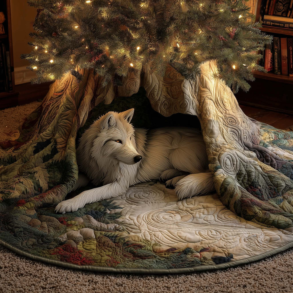 Wolf Resting in the Root Hollow Christmas Tree Skirt
