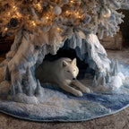 White Wolf in the Icy Cavern Christmas Tree Skirt