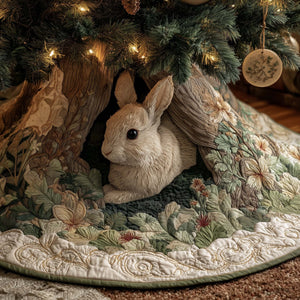 Rabbit in the Floral Hollow Christmas Tree Skirt - Made to Order