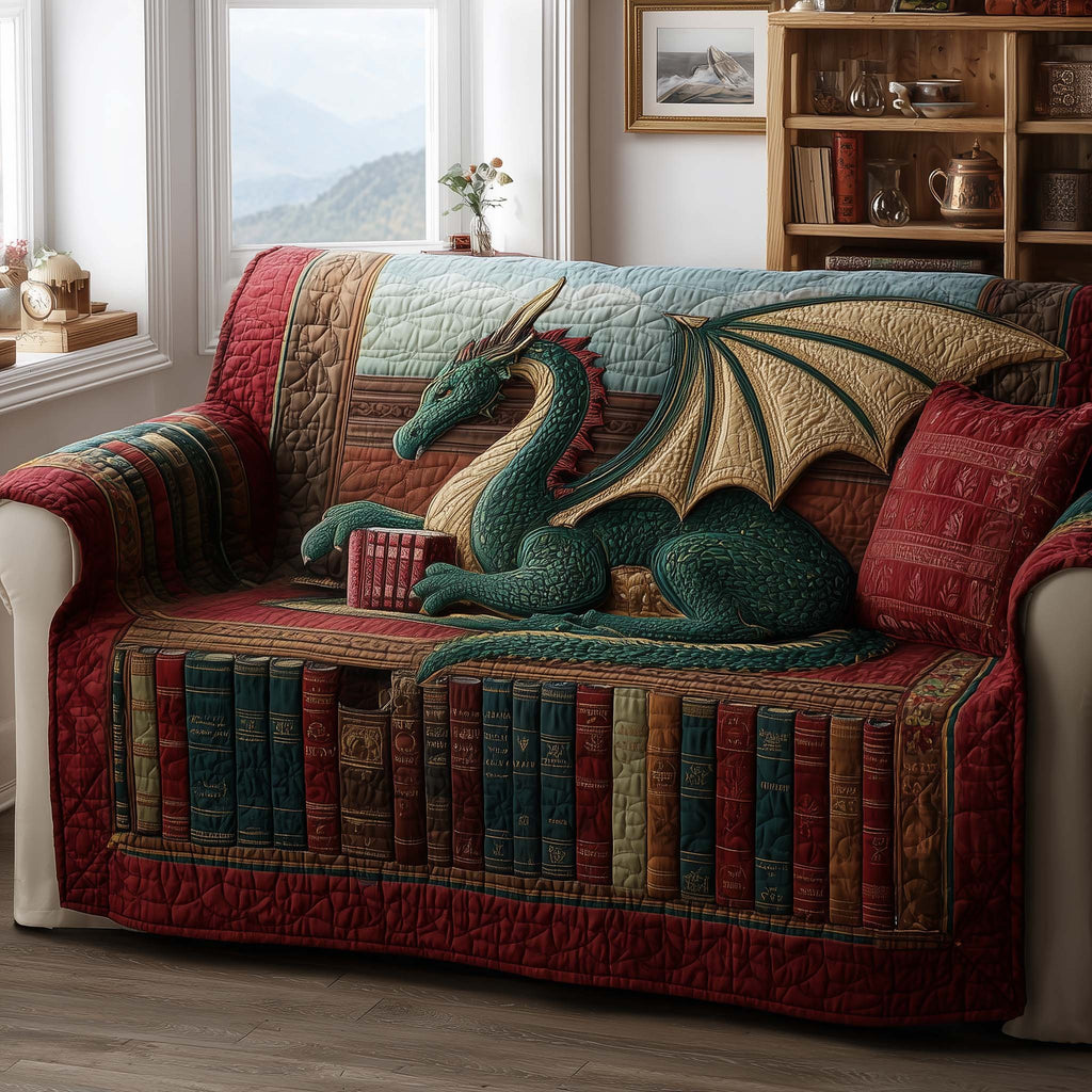 Green Dragon on the Bookshelf Sofa Cover