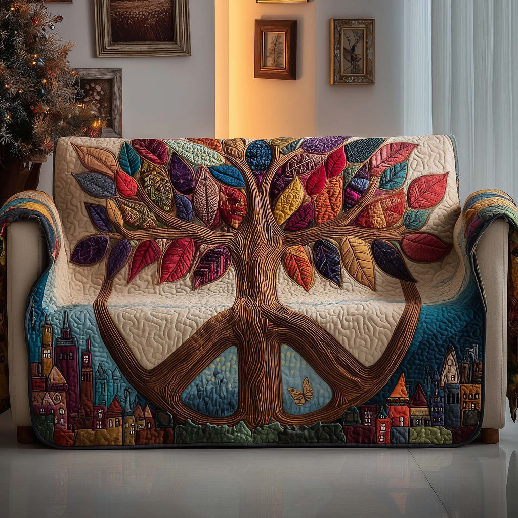 Peace Sign Tree with Bright Leaves Sofa Cover