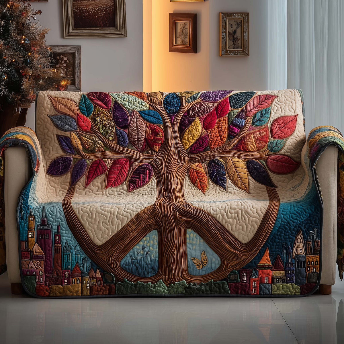 Peace Sign Tree with Bright Leaves Sofa Cover