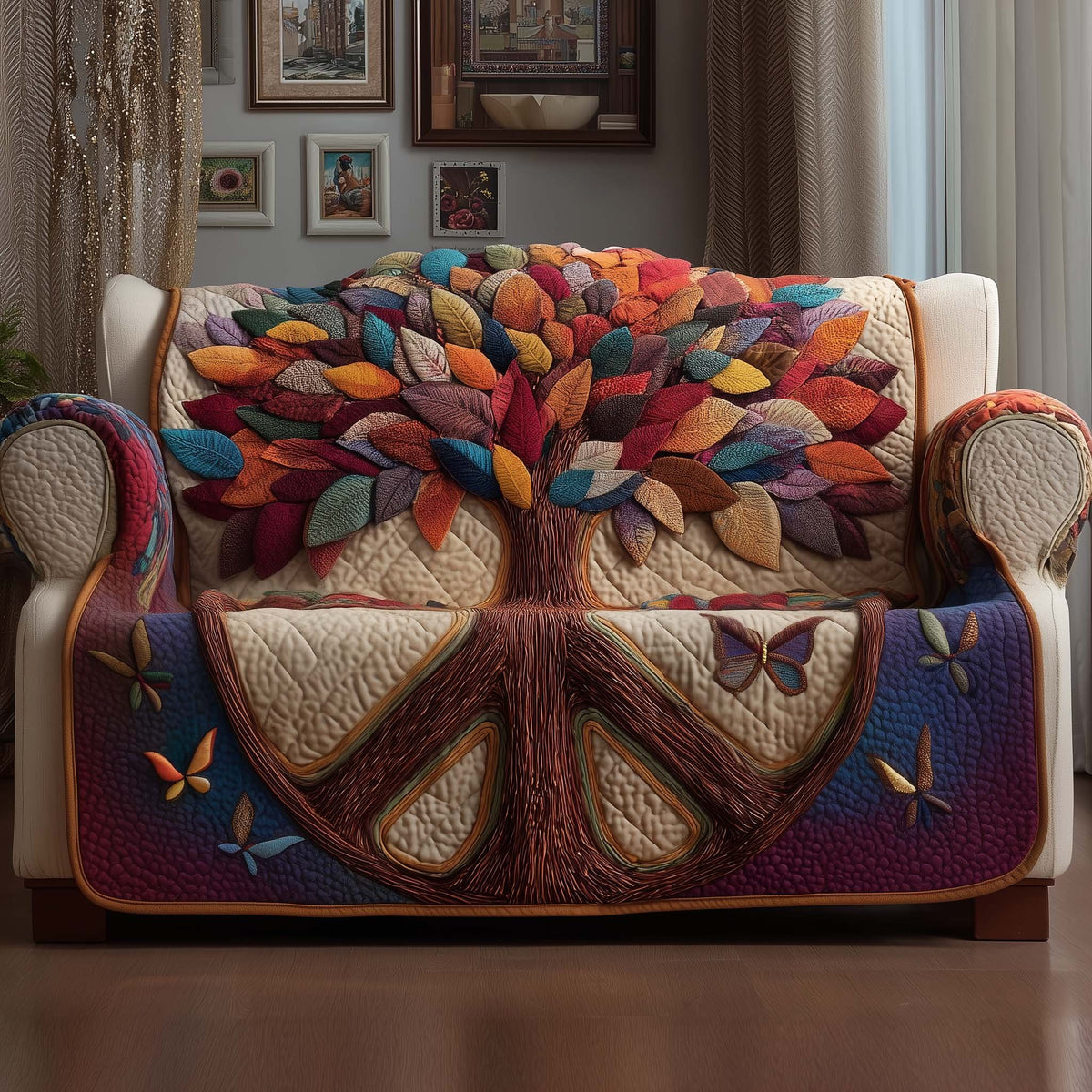 Peace Sign Tree with Butterflies Sofa Cover