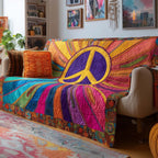 Purple Peace Sign on Bright Rays Sofa Cover