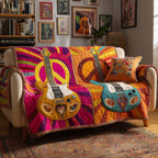 Guitars on Bright Pink and Orange Sofa Cover