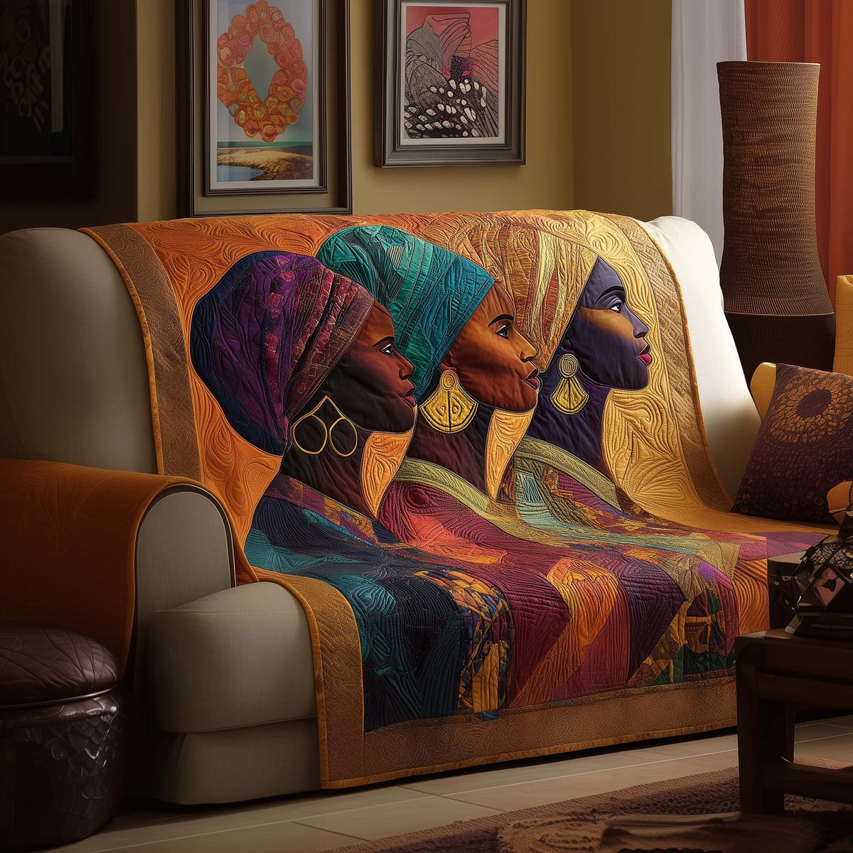 Three Women in Bright Head Wraps Sofa Cover