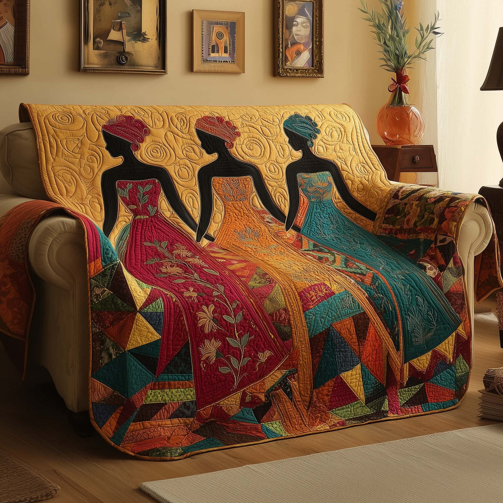 Dancing Figures in Patchwork Dresses Sofa Cover
