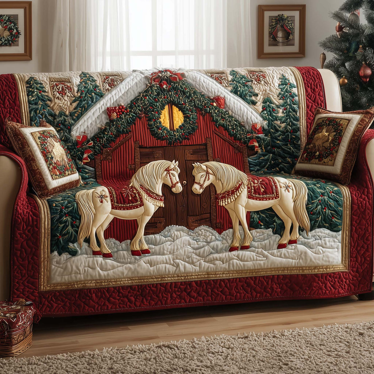 Two Horses by the Red Barn Sofa Cover