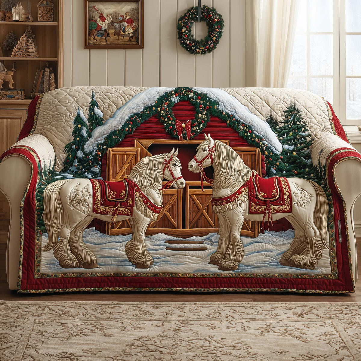 White Horses at the Barn Door Sofa Cover