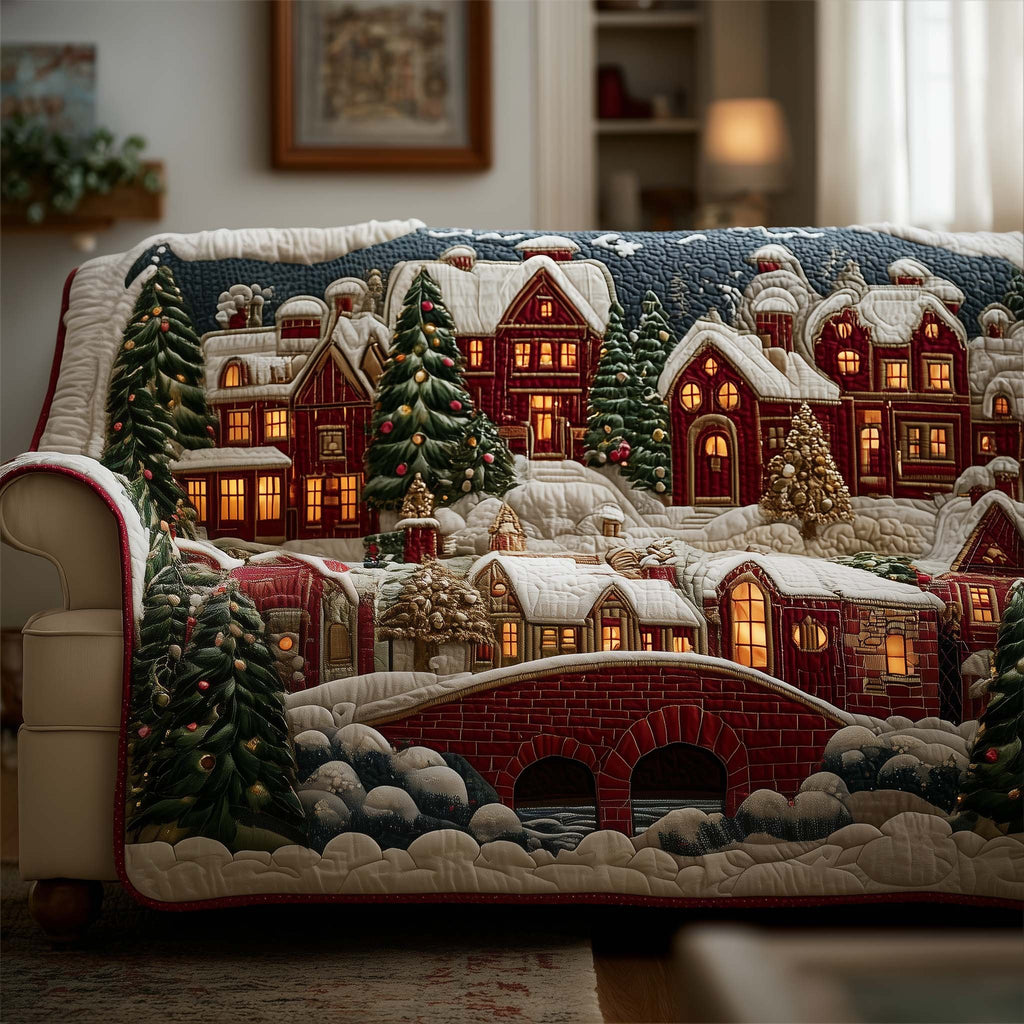 Snowy Village with a Stone Bridge Sofa Cover