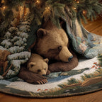 Brown Bear with a Sleeping Cub Christmas Tree Skirt