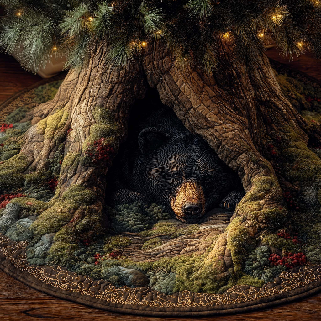 Black Bear Asleep in the Hollow Christmas Tree Skirt